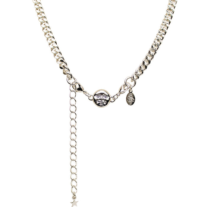 Venice Chain Necklace with Seaview Moon Magnetic Closure (Sterling Silvertone)