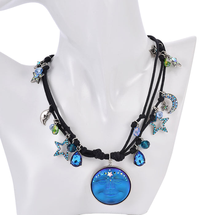 Venus Mystic Seaview Moon Crystal Cosmic Necklace (Silver Ox)