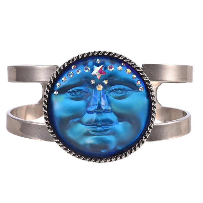 Venus Seaview Moon 35mm Crystal Cosmic Cuff Bracelet (Silver Ox/Mystic Blue Sphinx)