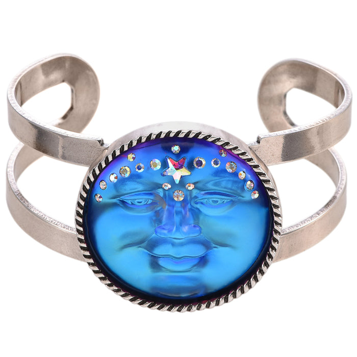 Venus Seaview Moon 35mm Crystal Cosmic Cuff Bracelet (Silver Ox/Mystic Blue Sphinx)