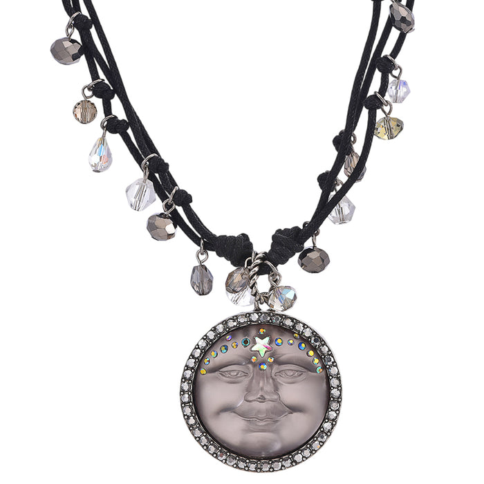 Venus Stormy Seaview Moon 35mm Cord Necklace (Silver Ox/Stormy Grey)