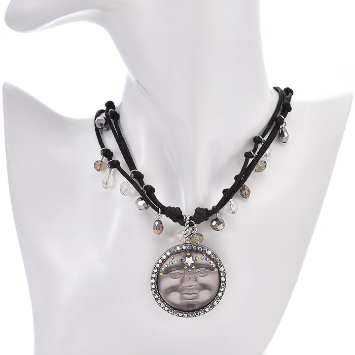 Venus Stormy Seaview Moon 35mm Cord Necklace (Silver Ox/Stormy Grey)
