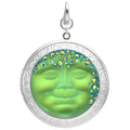 Victorian Goddess Seaview Moon 35mm Locket Open Ring Charm (Sterling Silvertone/Mystic Green Sphinx)