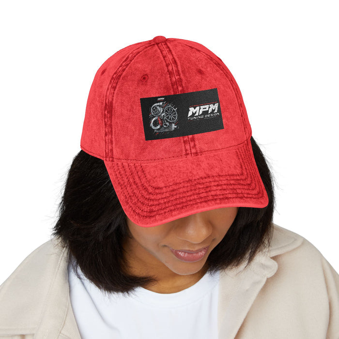 Vintage Embroidered Cap — Distressed Red Dad Hat with MPM Logo | MPM Tuning Design