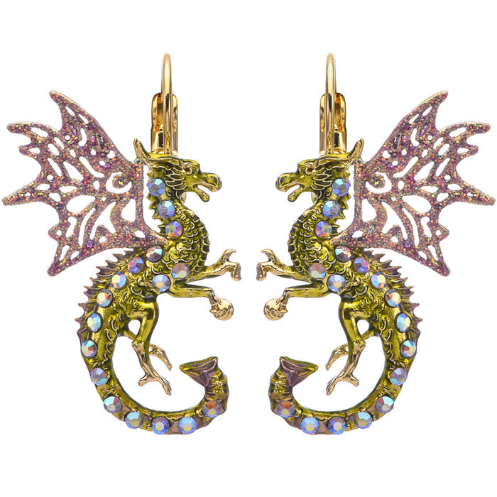 Volcaris Dragon Protector Leverback Earrings (Goldtone)
