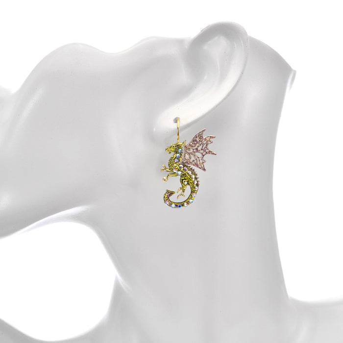 Volcaris Dragon Protector Leverback Earrings (Goldtone)