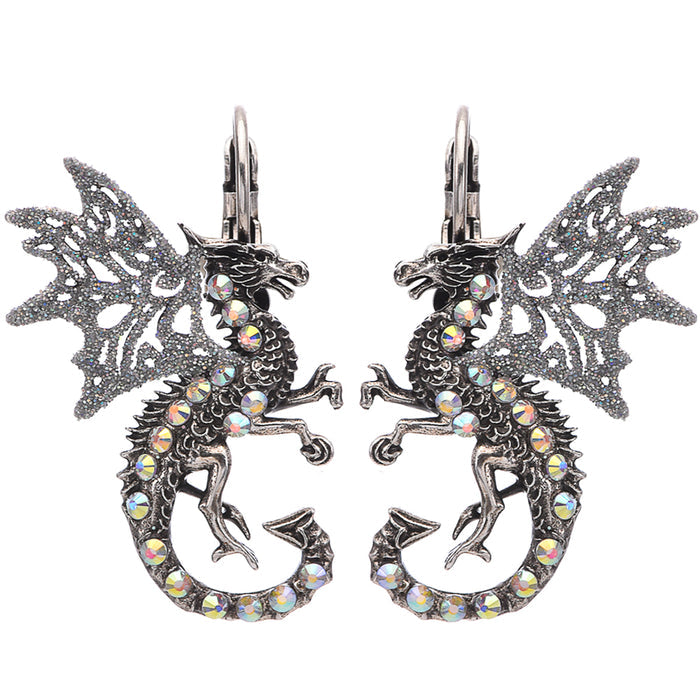 Volcaris Dragon Protector Leverback Earrings (Silver Ox)
