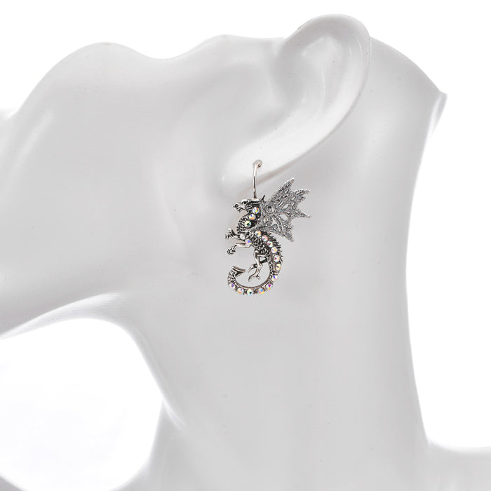 Volcaris Dragon Protector Leverback Earrings (Silver Ox)
