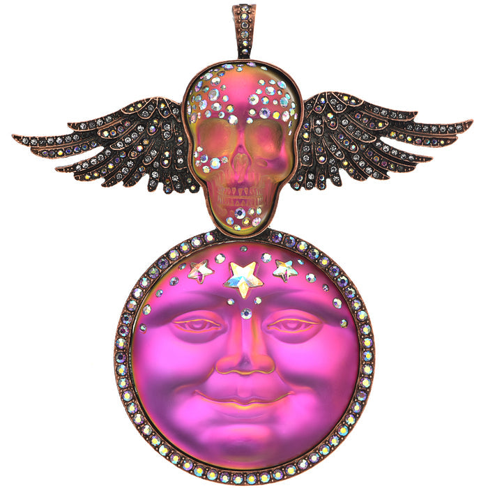 Winged Protector Of The Realm Venus 50mm Seaview Moon Foldover Pendant (Copper Ox/Mystic Iridis)