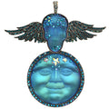 Winged Protector Of The Realm Venus 50mm Seaview Moon Foldover Pendant (Silver Ox/Mystic Blue Sphinx)
