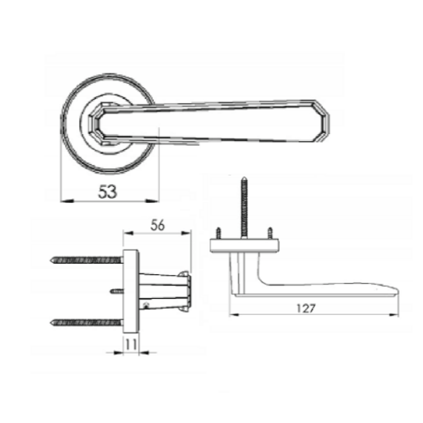 Technical Drawing - Zanda Vienna Passage Set Satin Brass